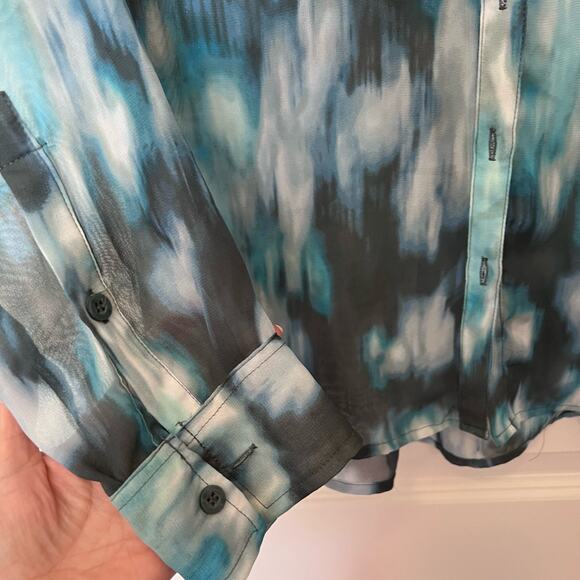 New York and Company Sheer Button-up Top, Size M - Picture 5 of 9